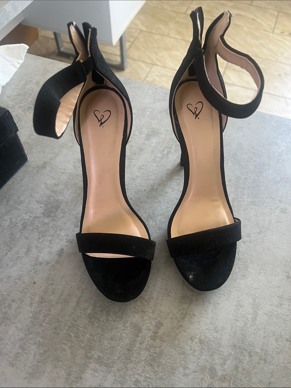 Windsor Black Suede Open-Toe Ankle-Strap Heels